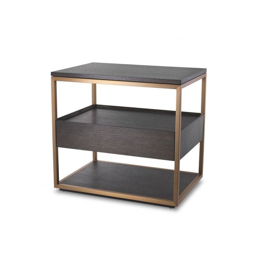 Side Table Parker, Mocha Straight Oak Veneer, Brushed Copper Finish