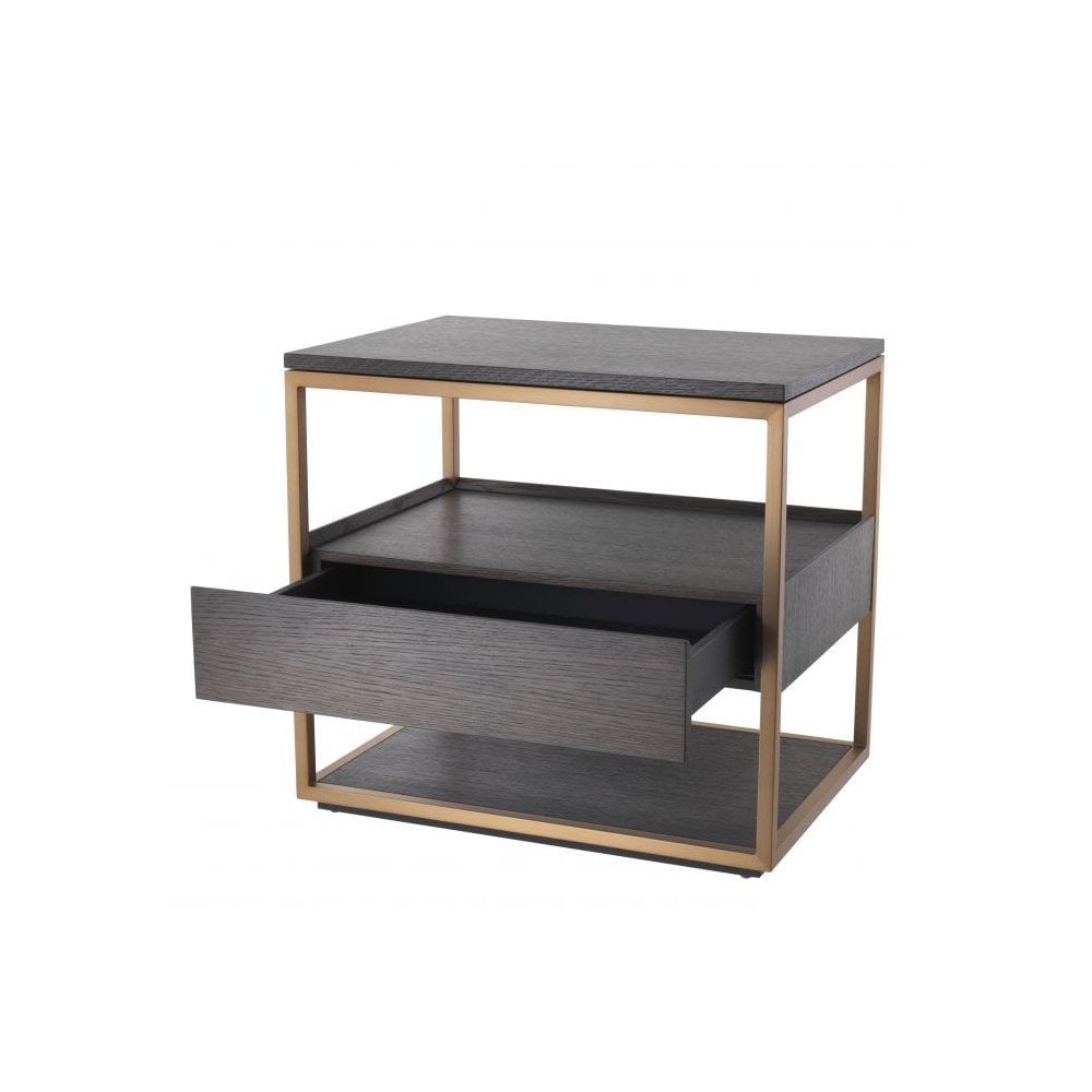 Side Table Parker, Mocha Straight Oak Veneer, Brushed Copper Finish