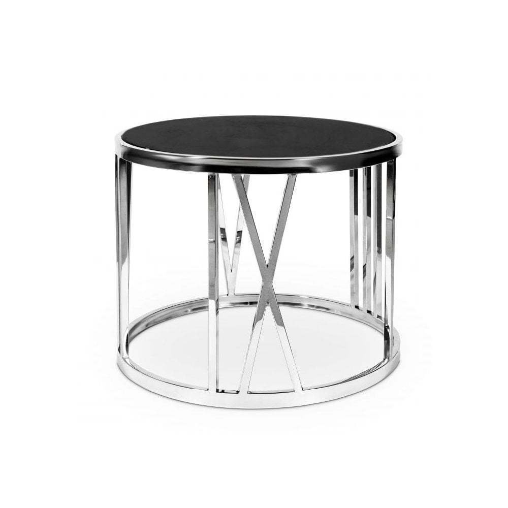 Side Table Roman Figures, Polished Stainless Steel, Black Marble Top