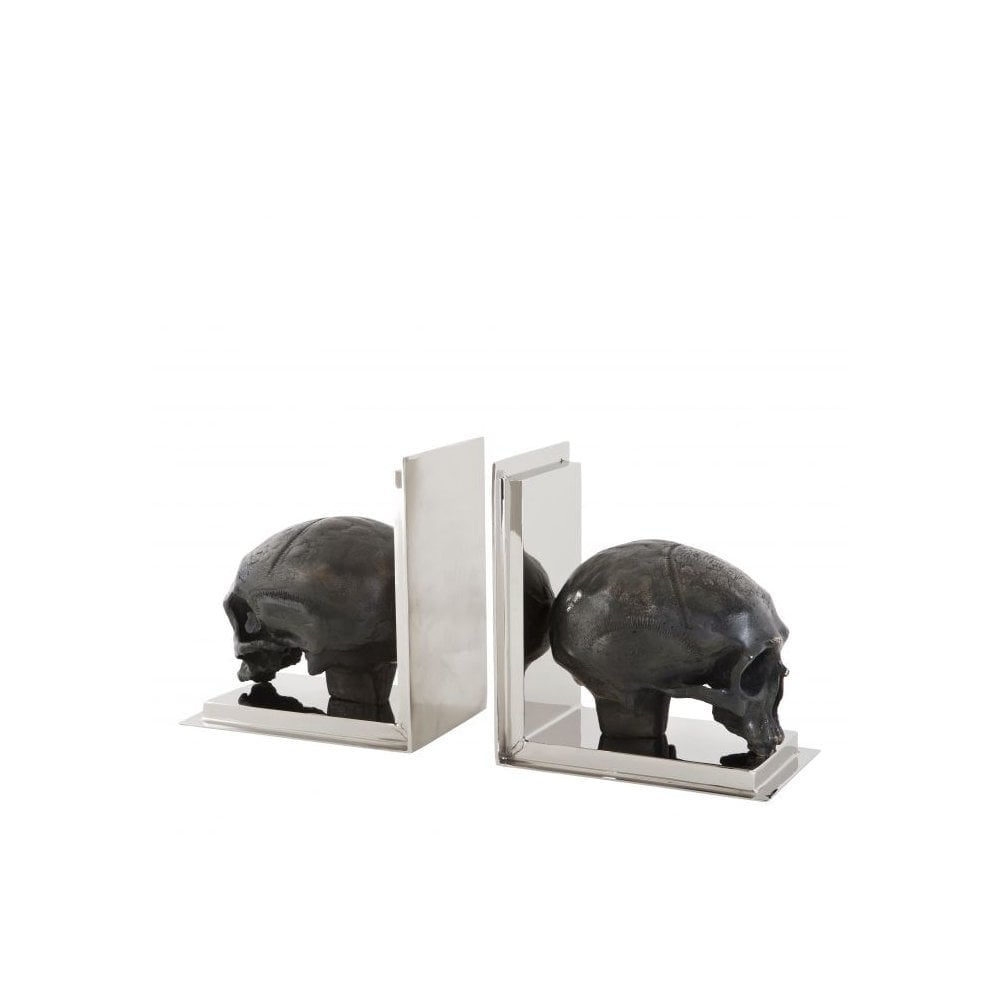 Bookend Skull set of 2, Nickel Finish, Antique Brass Finish