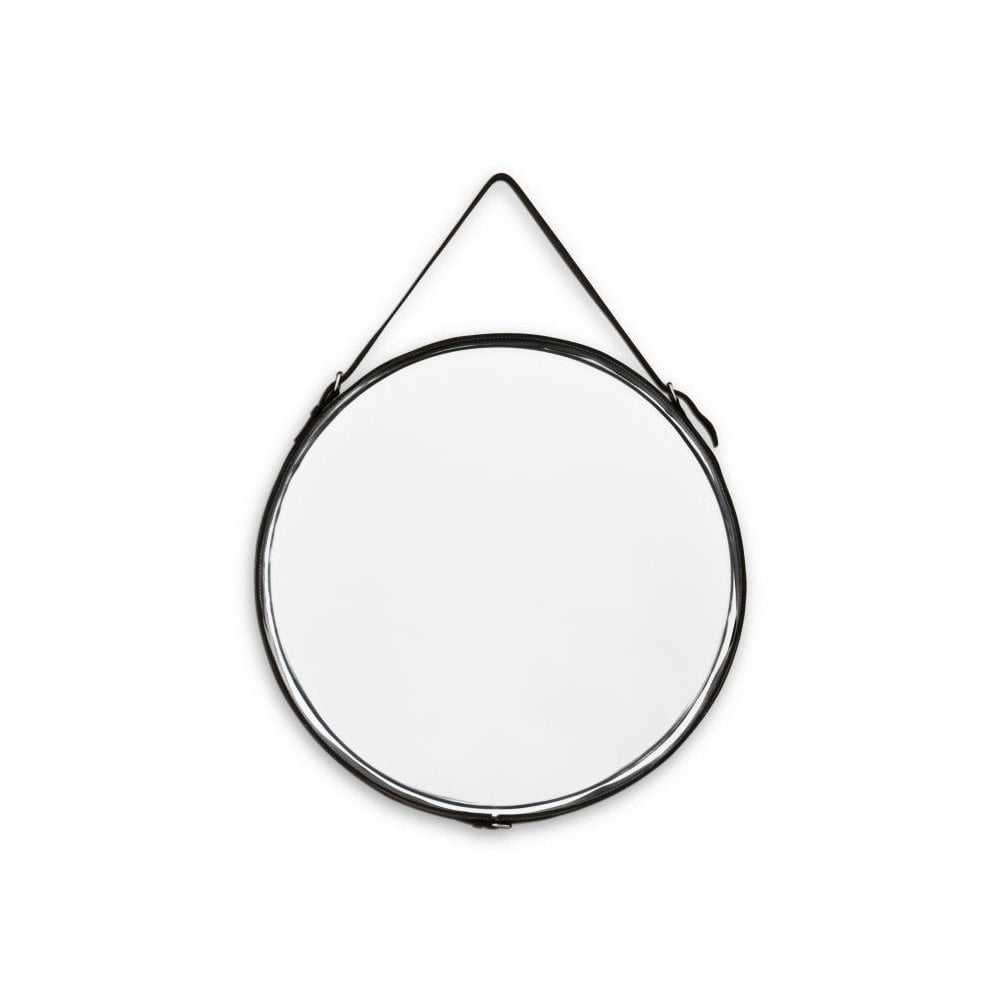 Mirror Puck, Black Leather, Bevelled Mirror Glass