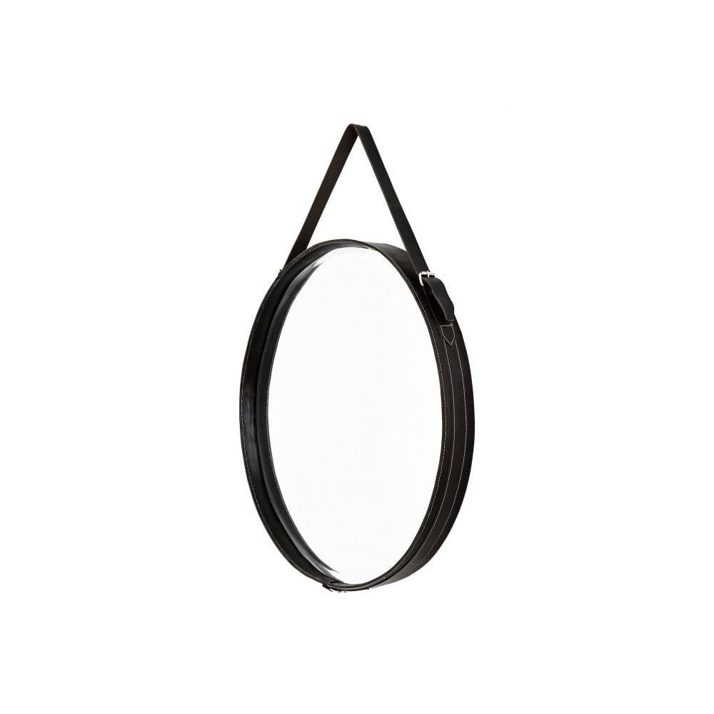 Mirror Puck, Black Leather, Bevelled Mirror Glass