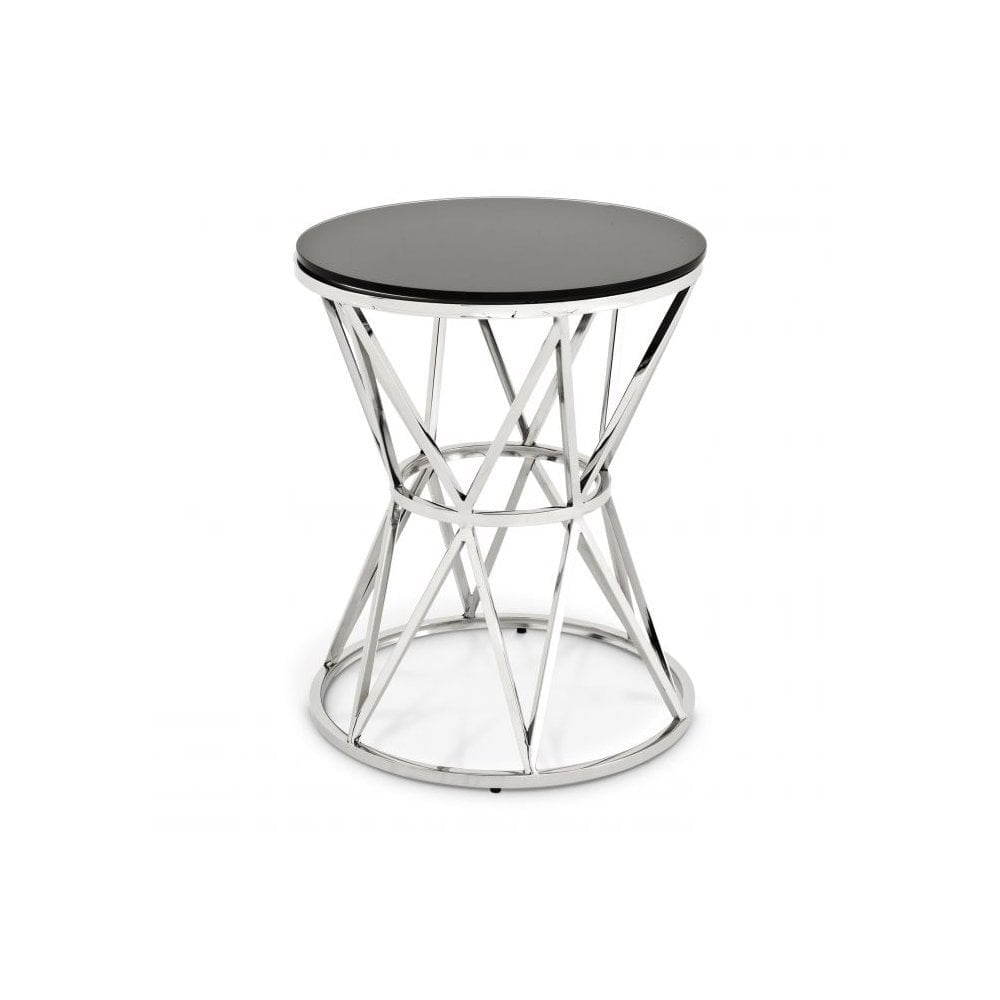 Side Table Domingo L, Polished Stainless Steel, Black Glass