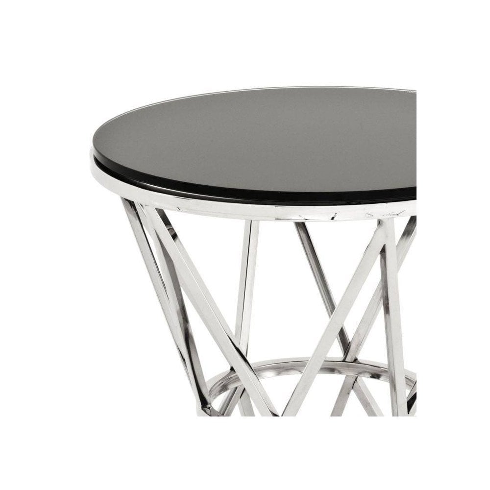 Side Table Domingo L, Polished Stainless Steel, Black Glass