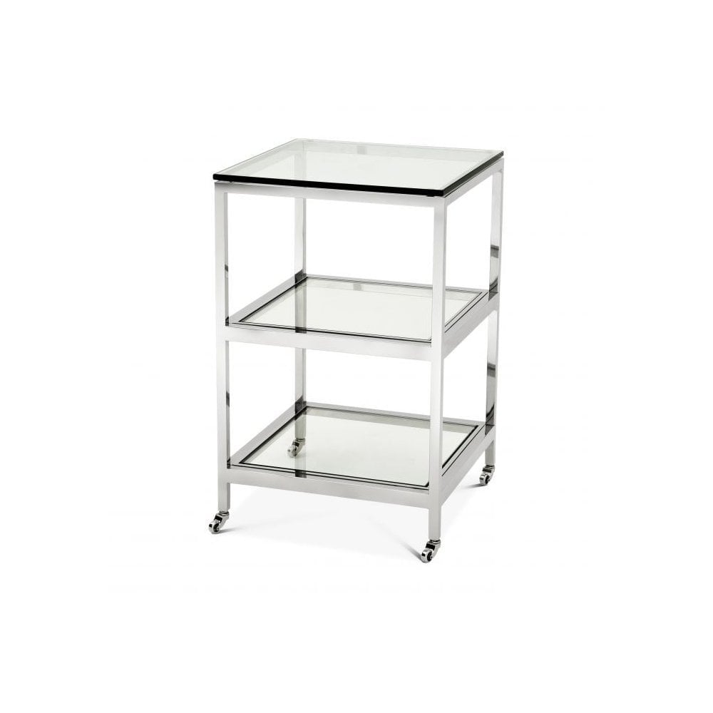 Side Table Hutton, Polished Stainless Steel, Clear Glass