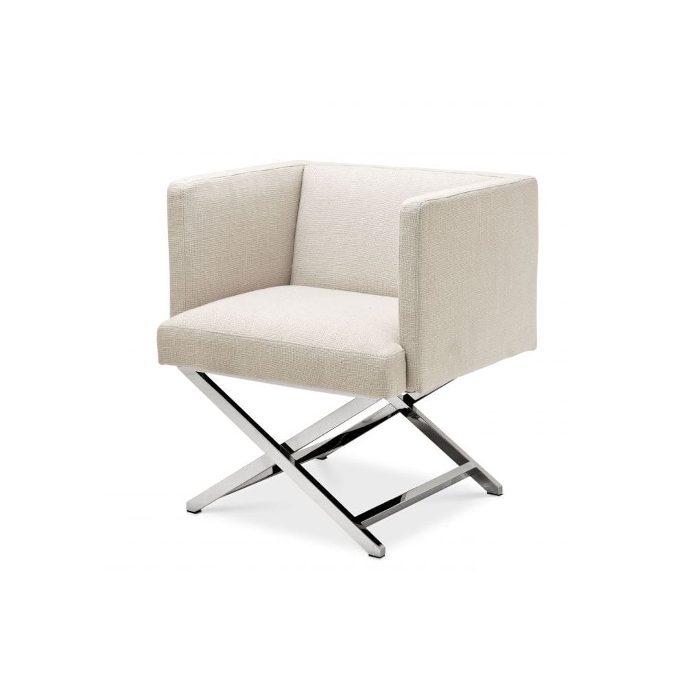 Chair Dawson, Polished Stainless Steel, Panama Natural