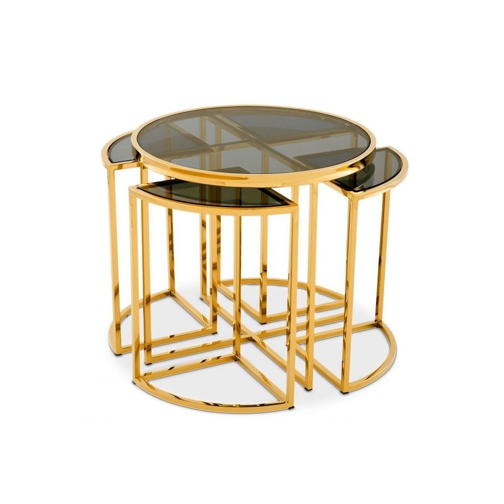 Side Table Vicenza, Gold Finish, Smoke Glass