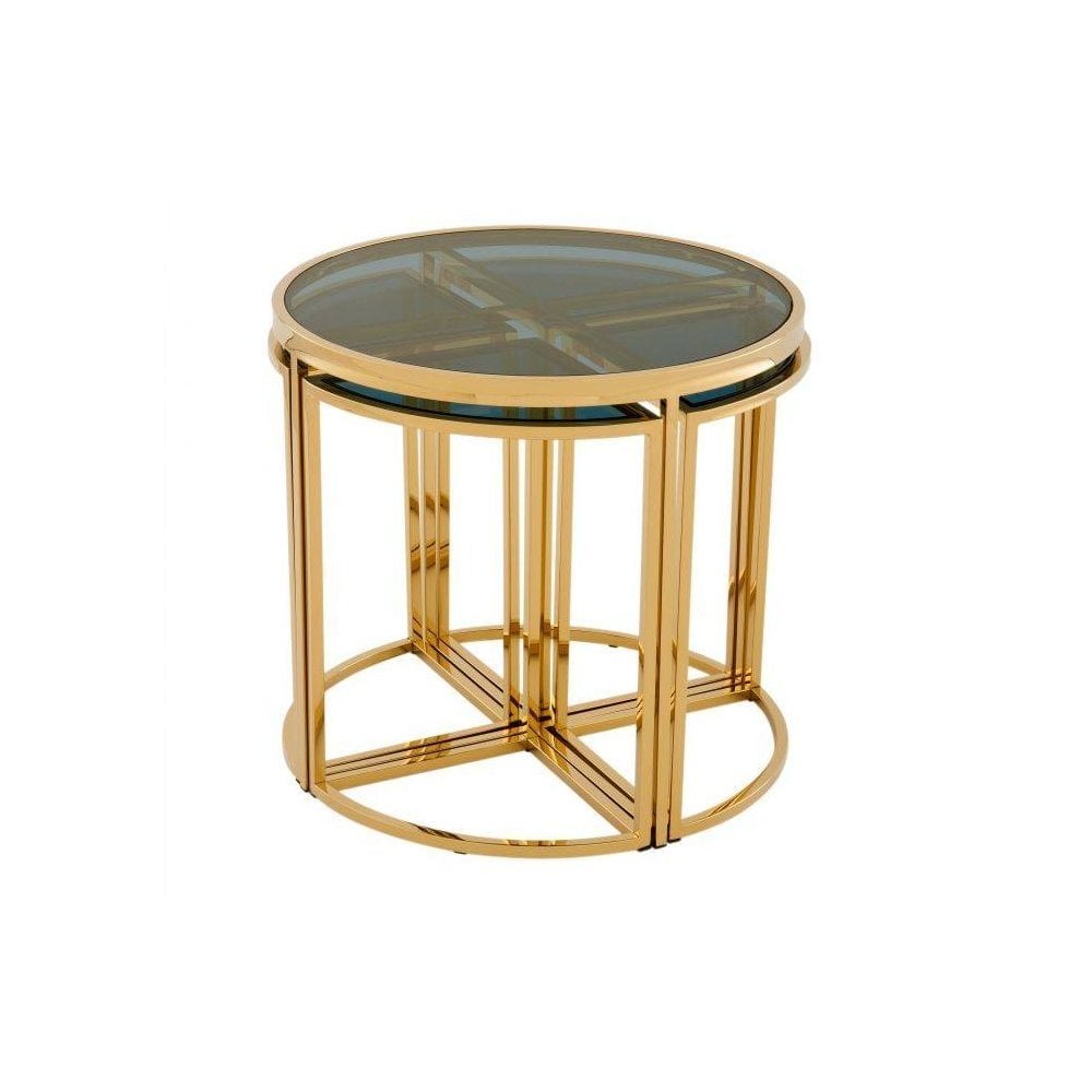 Side Table Vicenza, Gold Finish, Smoke Glass