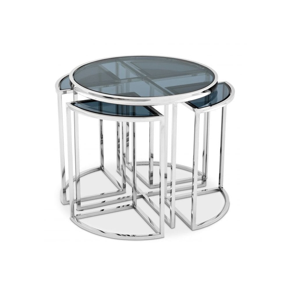 Side Table Vicenza, Polished Stainless Steel, Smoke Glass