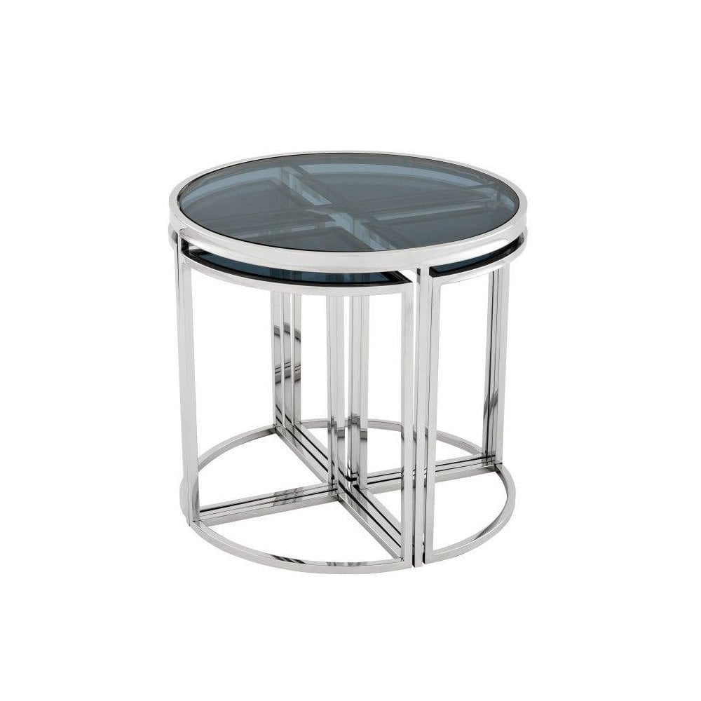 Side Table Vicenza, Polished Stainless Steel, Smoke Glass