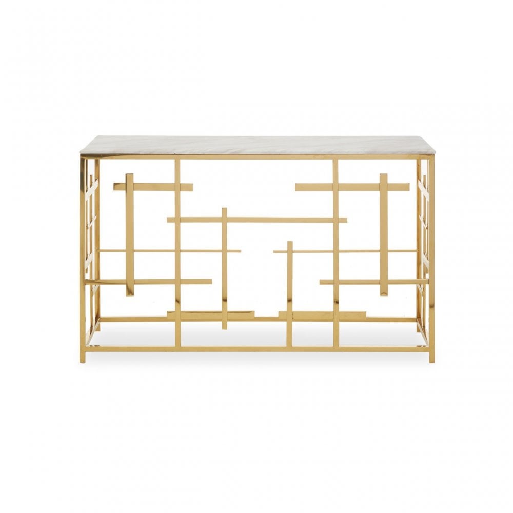 Aprilia White Marble Console Table, Gold