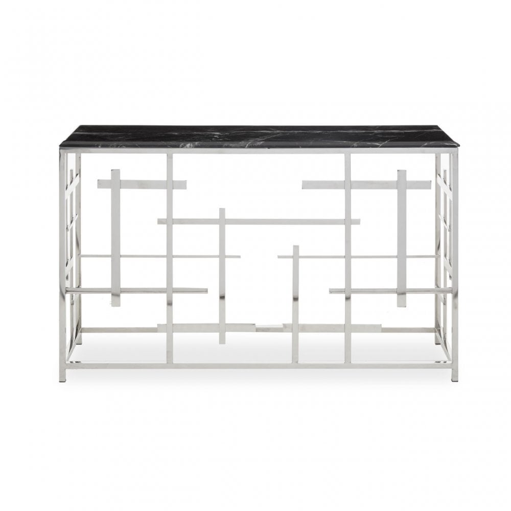 Aprilia Black Marble Console Table, Silver