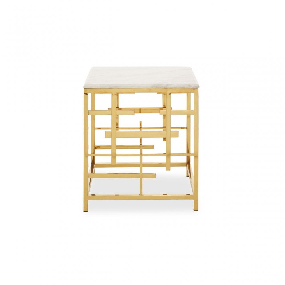 Aprilia White Marble Side Table, Gold