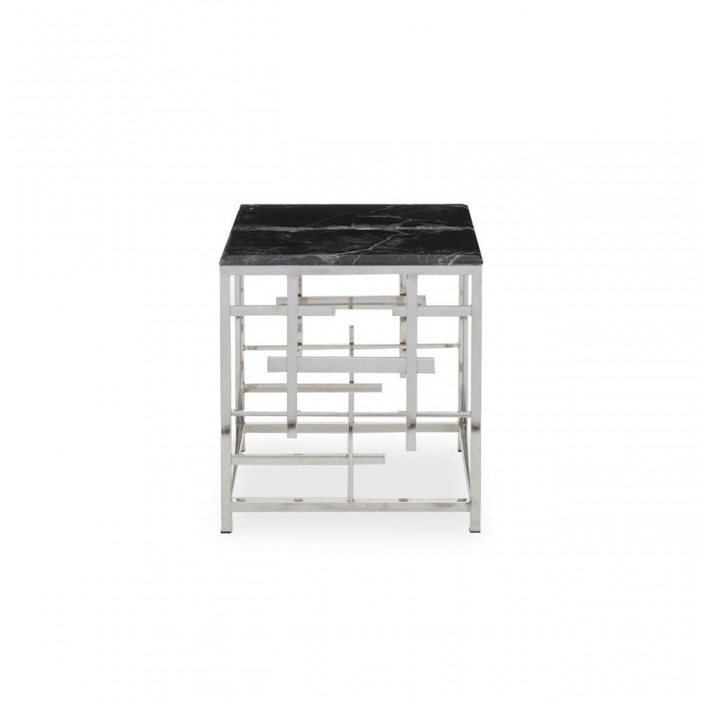 Aprilia Black Marble Side Table, Silver