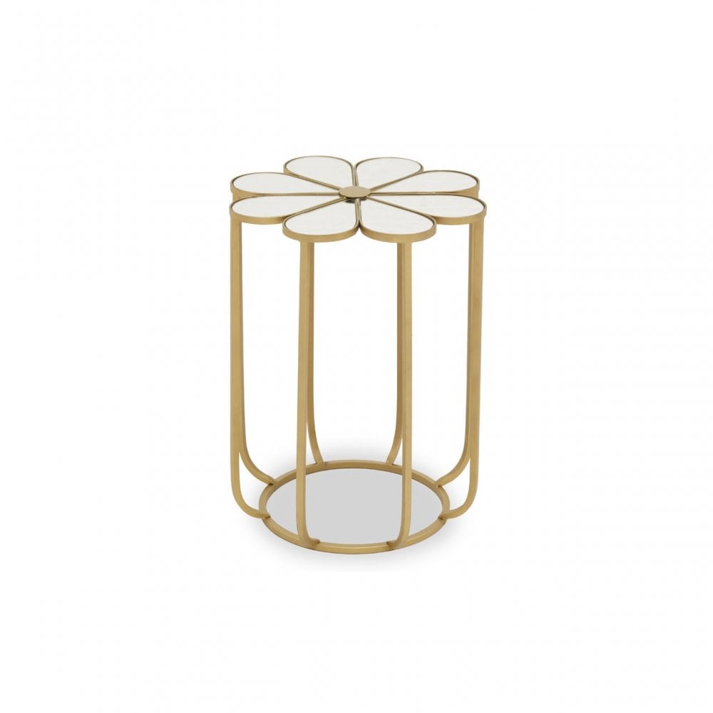 Rabia Petal Side Table With Mirrored Top, White