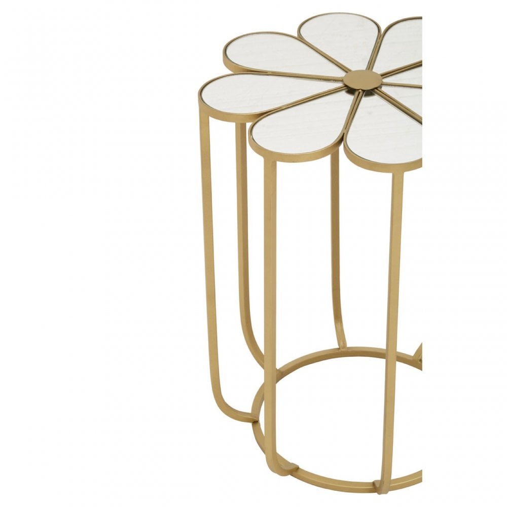 Rabia Petal Side Table With Mirrored Top, White