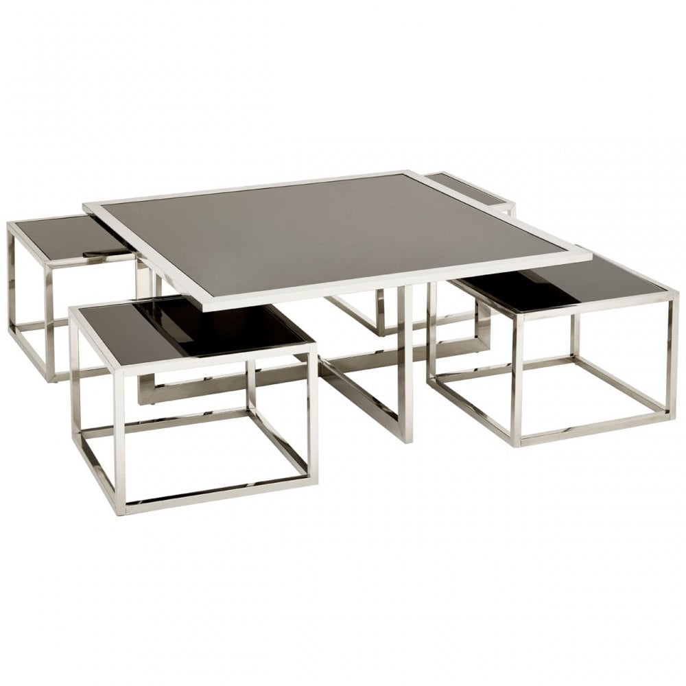 Horizon Silver Coffee Table And Stools Set, Black