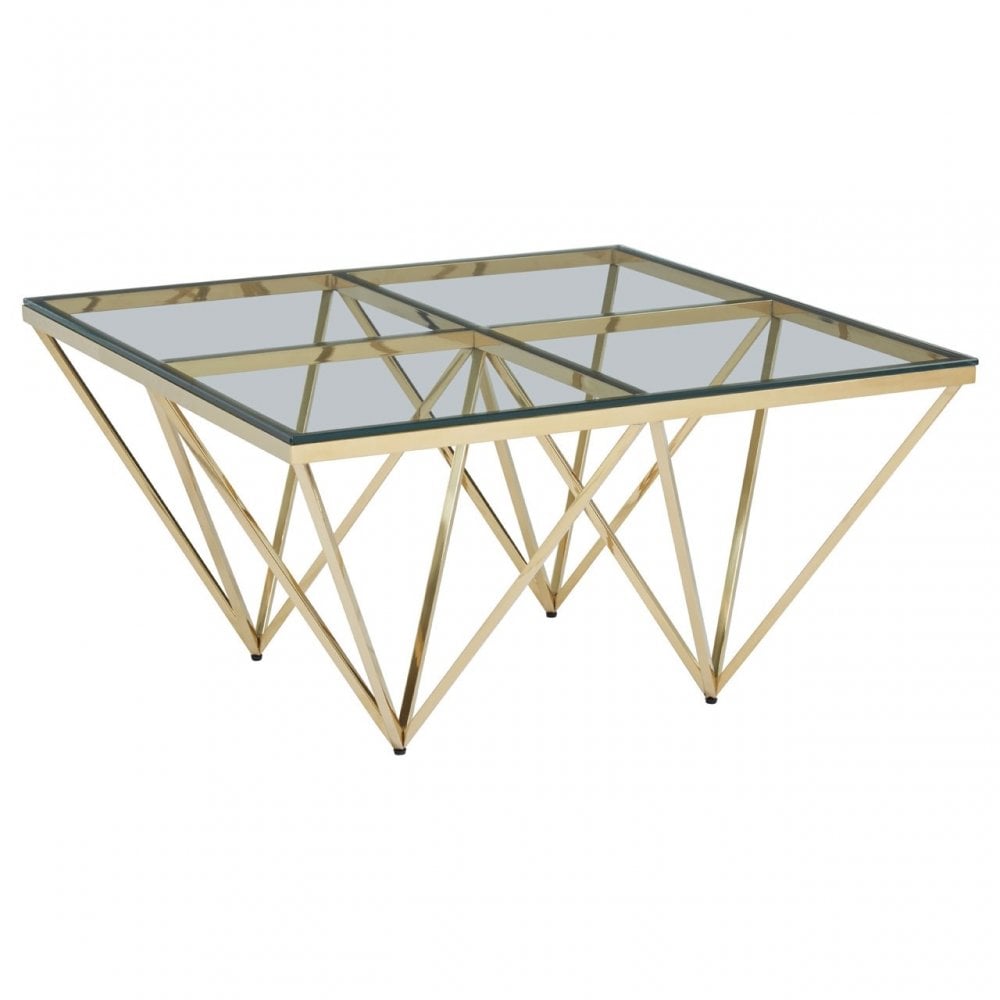 Allure Gold Finish Spike Coffee Table, Gold