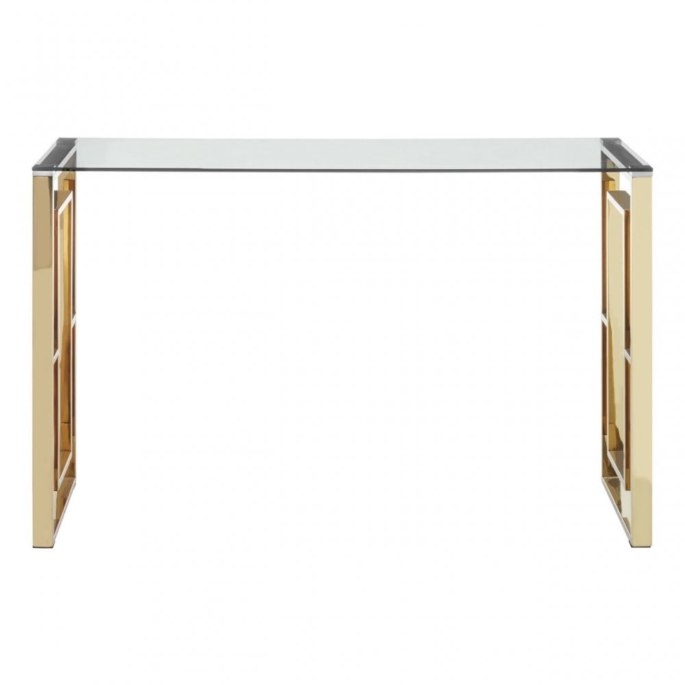 Allure Gold Finish Square Legs Console Table, Gold