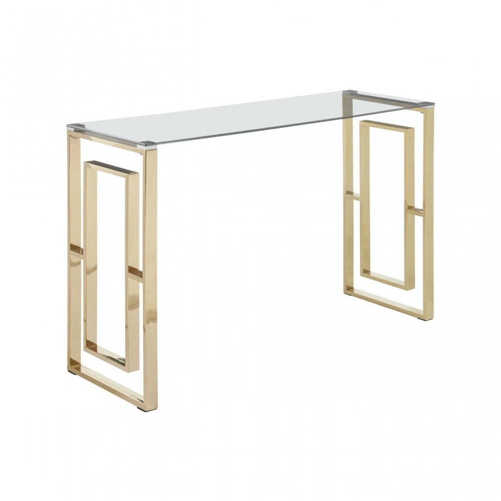 Allure Gold Finish Square Legs Console Table, Gold