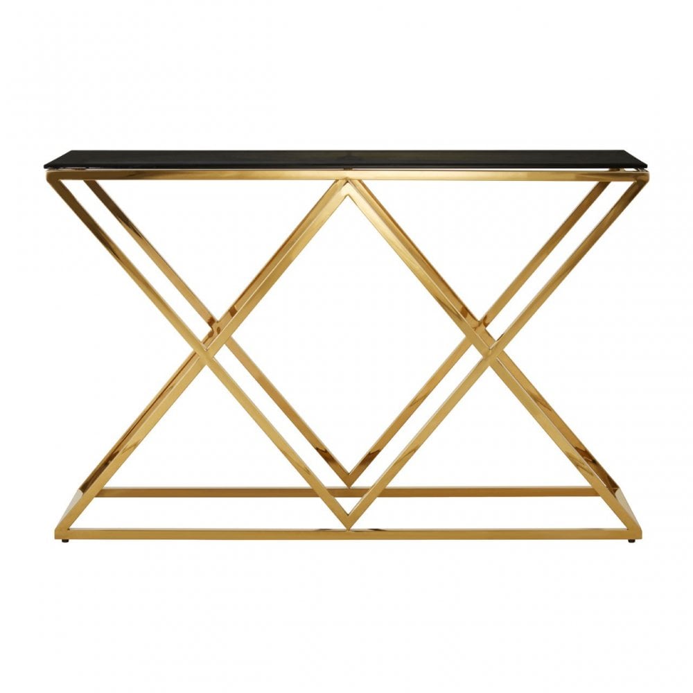 Allure Gold Finish Console Table, Gold