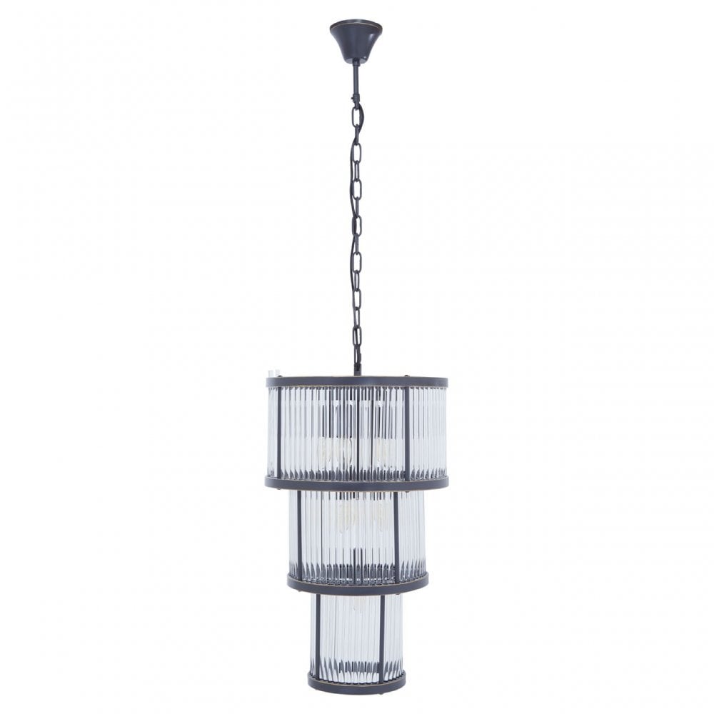 Salasco 3 Tier Black Finish Glass Chandelier, Black