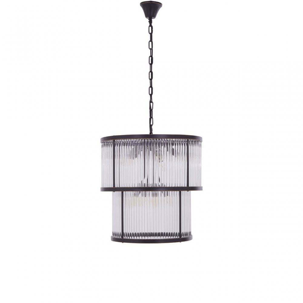 Salasco 2 Tier Antique Black Glass Chandelier, Black