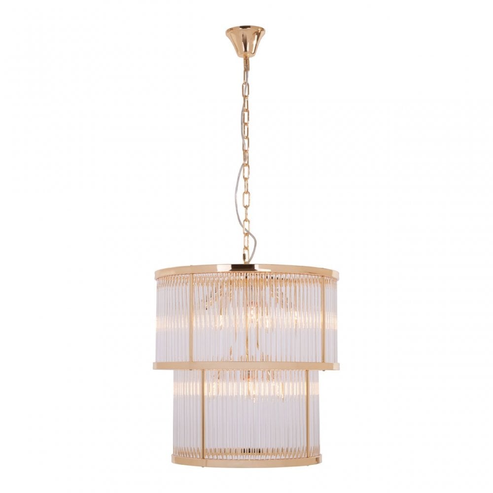 Salasco 2 Tier Gold Finish Glass Chandelier, Gold