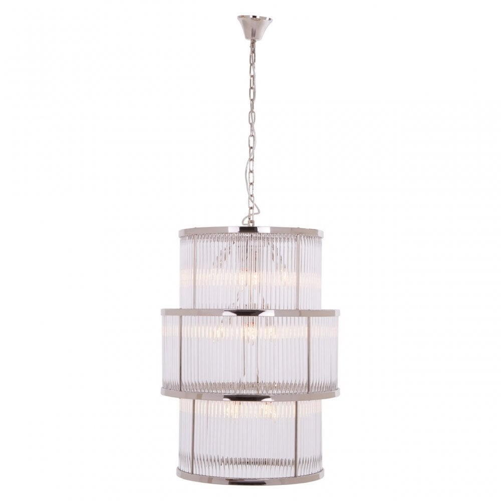 Salasco 3 Tier Nickel Finish Glass Chandelier, Silver