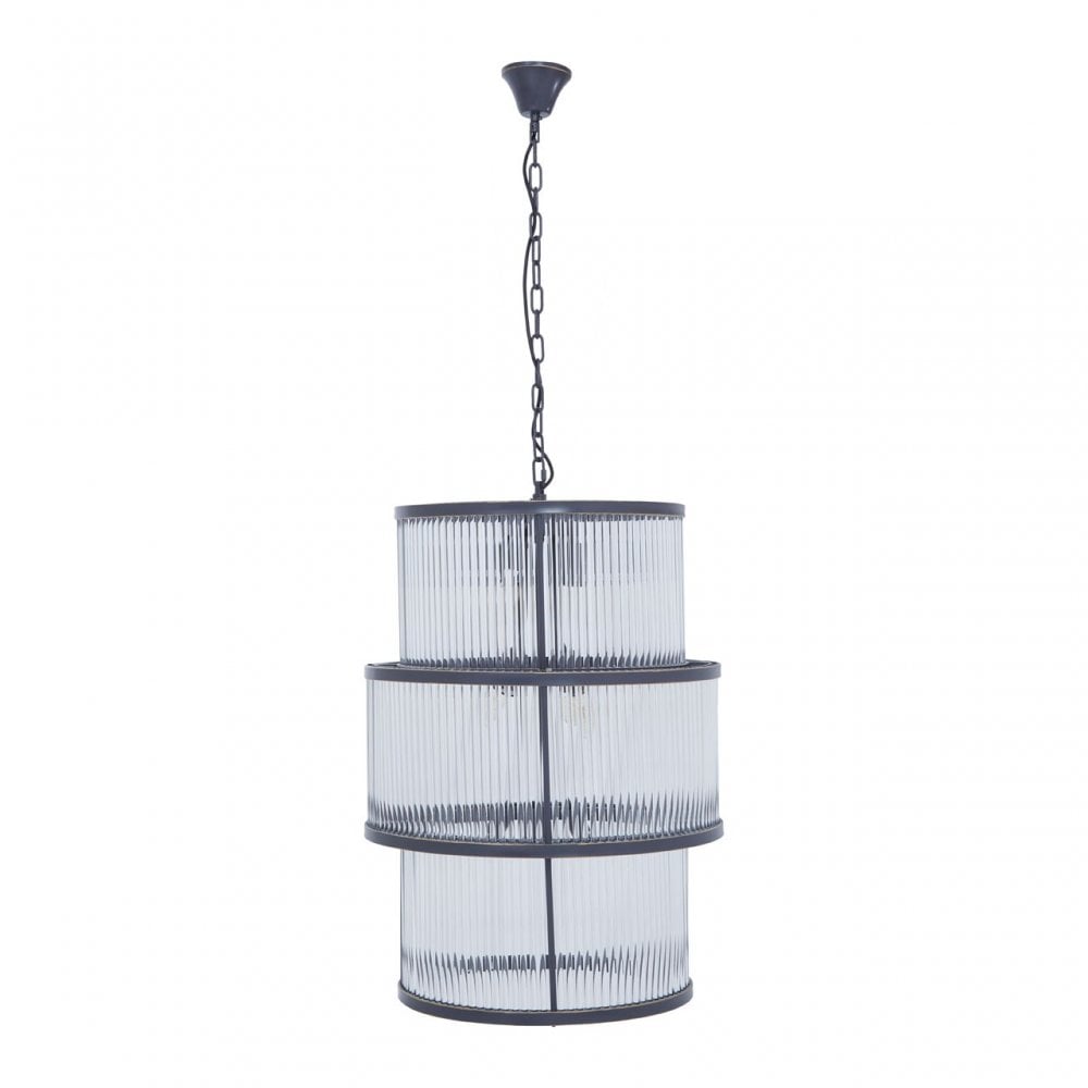 Salasco Black Finish 3 Tiered Glass Chandelier, Black