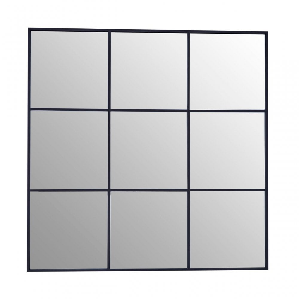 Grid Wall Mirror With Black Finish Frame, Black