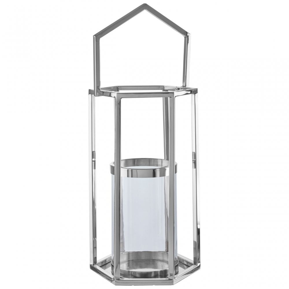 Herber Large Silver Hexagonal Lantern, Silver