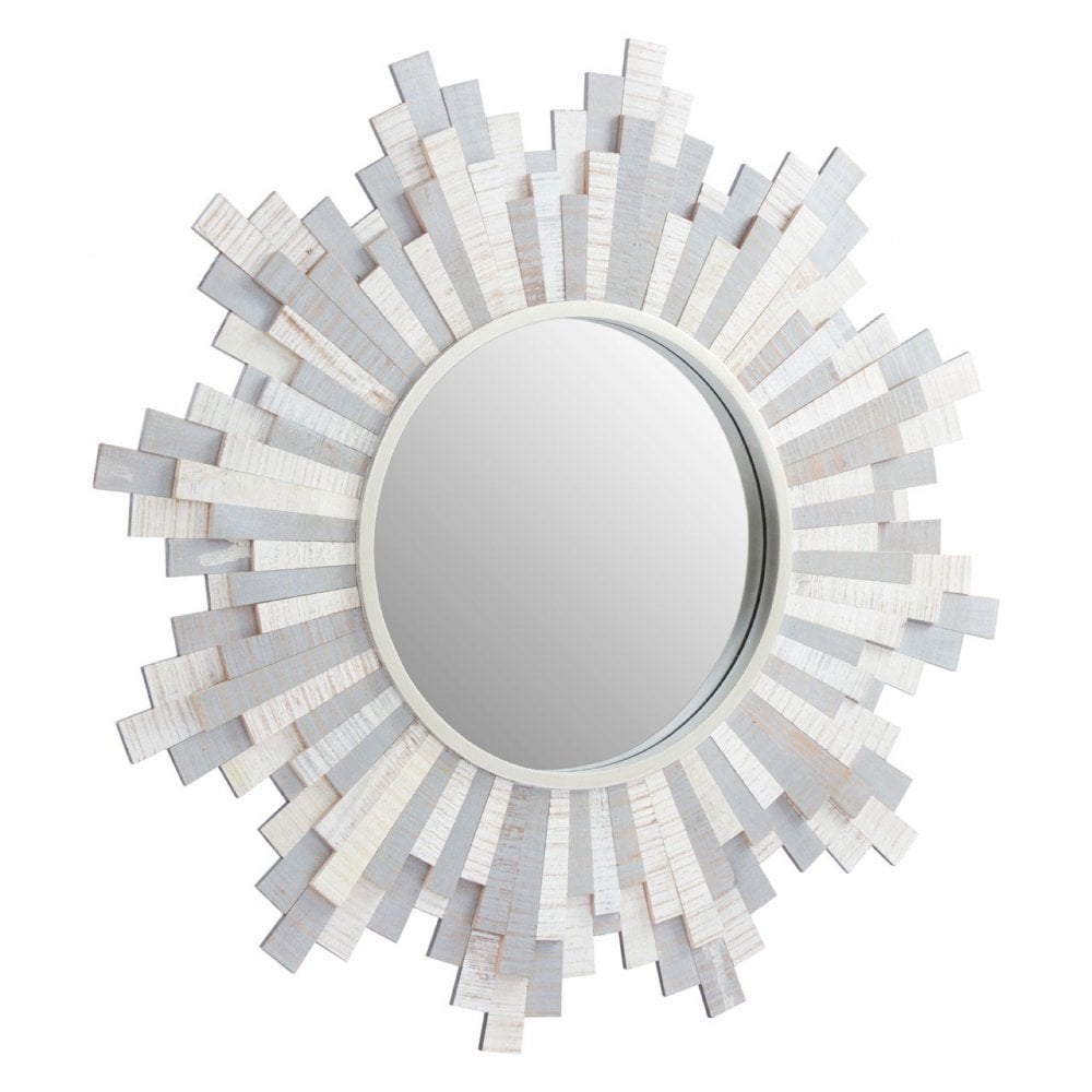 Grey And White Wooden Wall Mirror, Grey