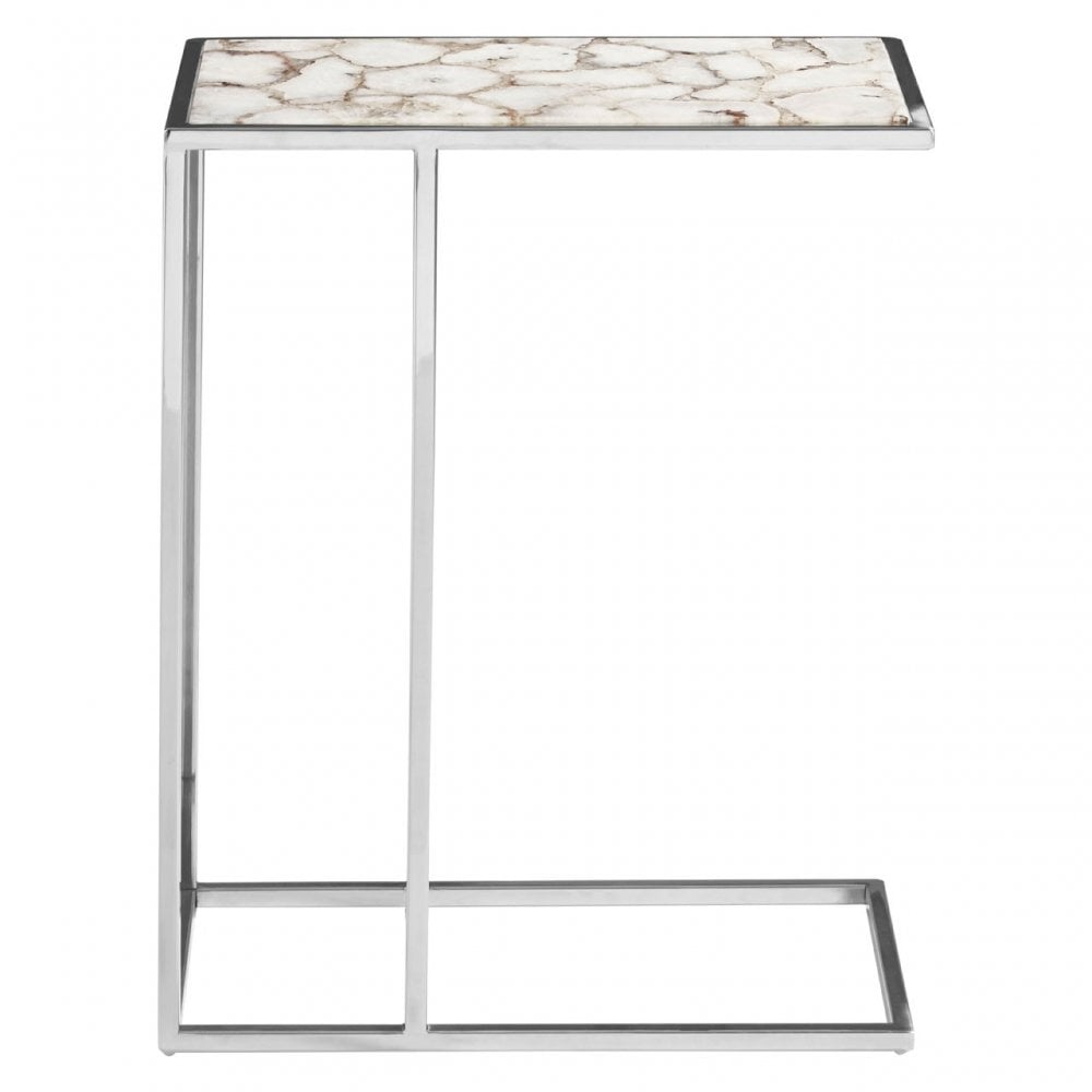 Vita White & Silver Agate Side Table, White