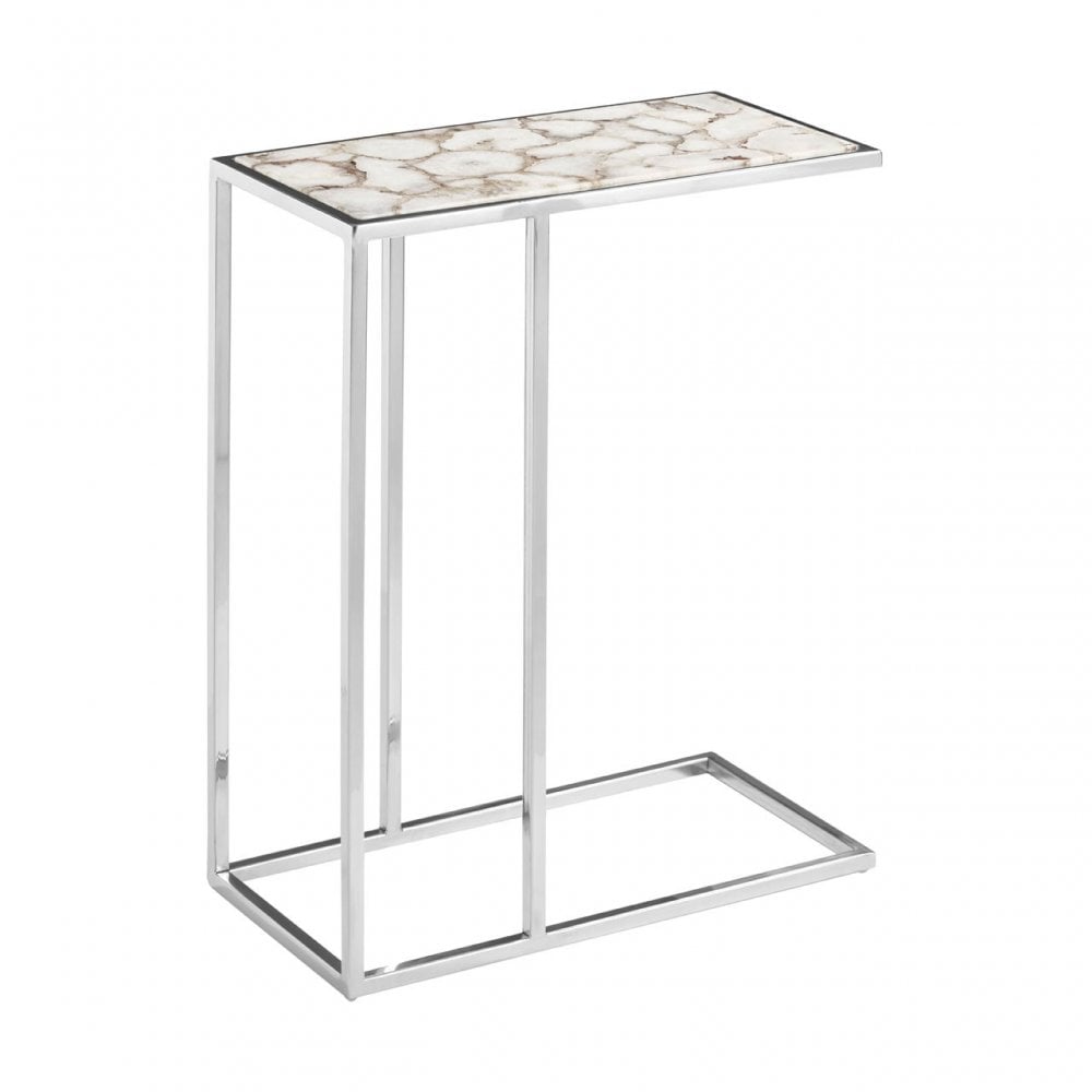 Vita White & Silver Agate Side Table, White