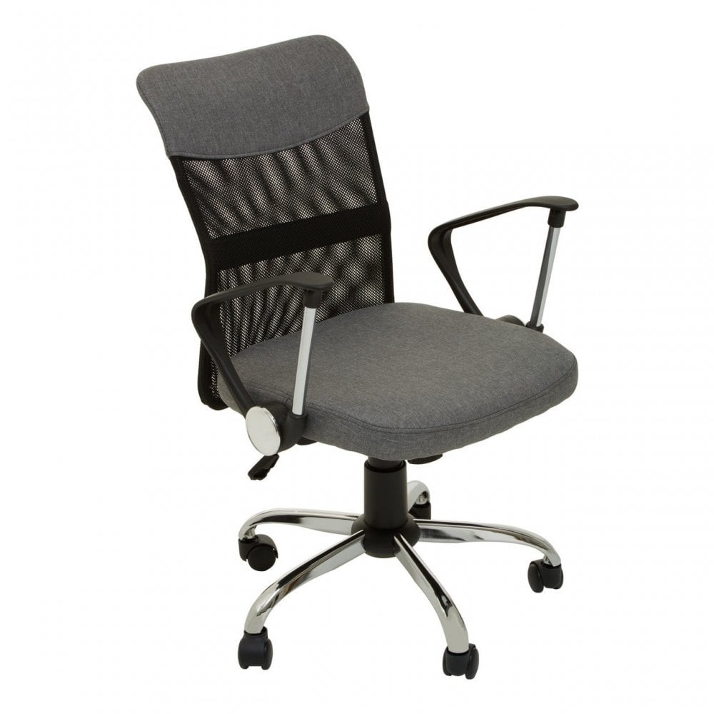 Grey Home Office Chair With Chrome Arms, Grey