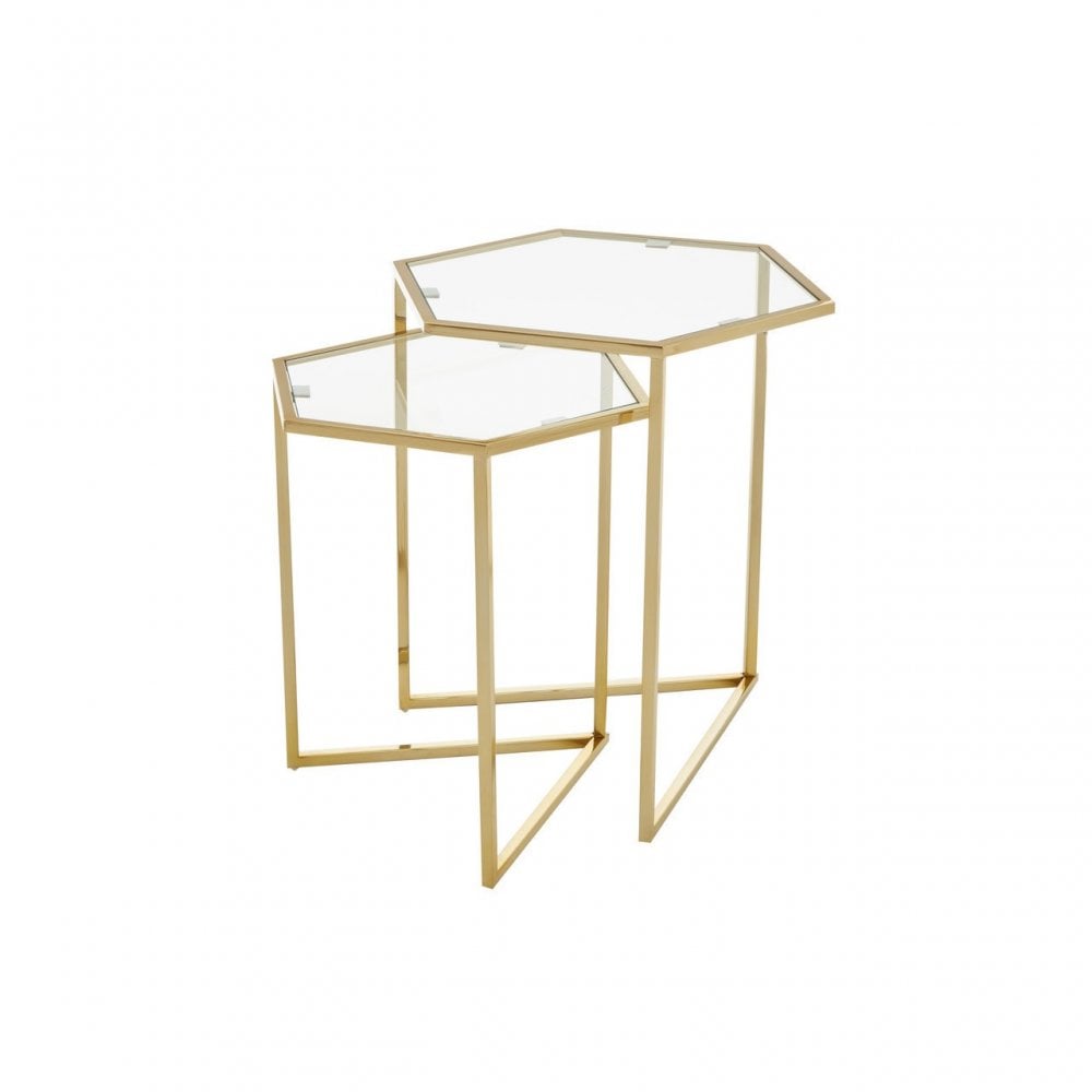 Herber Set Of 2 Gold Finish Tables, Gold