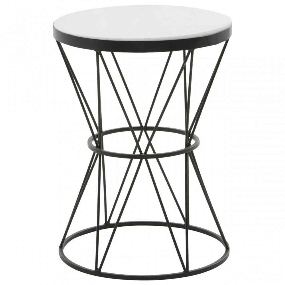 Shalimar Round White Marble Top Side Table, Black