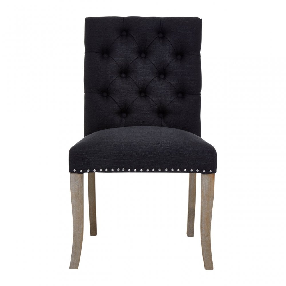 Kensington Townhouse Black Linen Dining Chair, Black