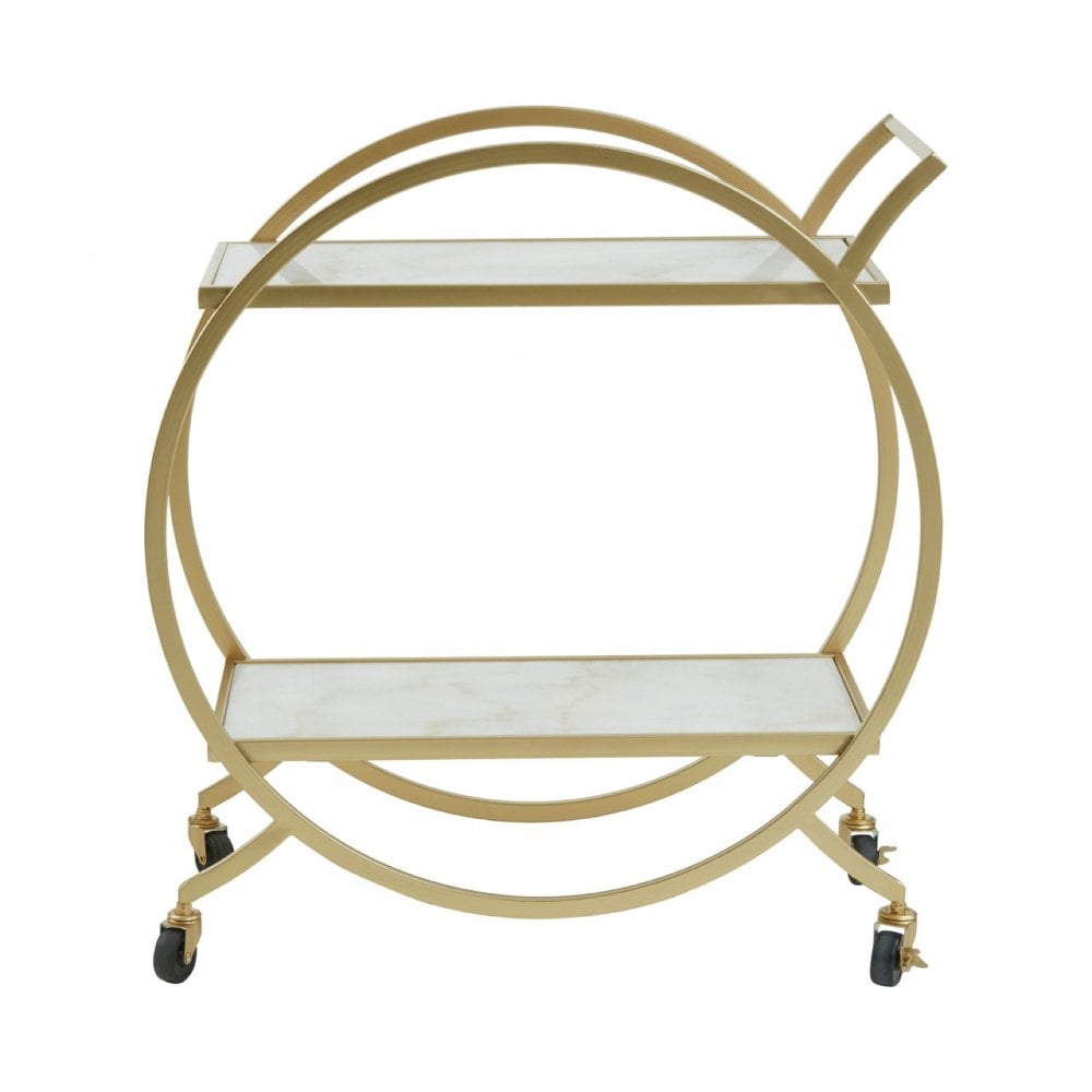 Avantis White Marble And Gold 2 Tier Trolley, Cream