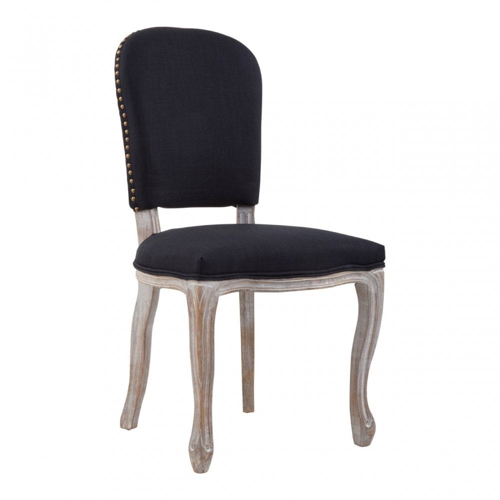 Kensington Townhouse Black Linen Dining Chair With Antique Finish Legs