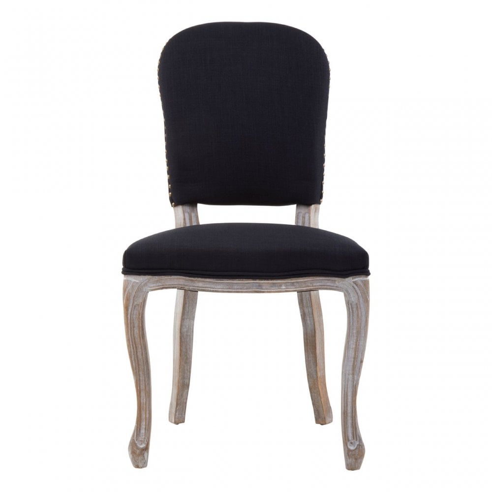 Kensington Townhouse Black Linen Dining Chair With Antique Finish Legs