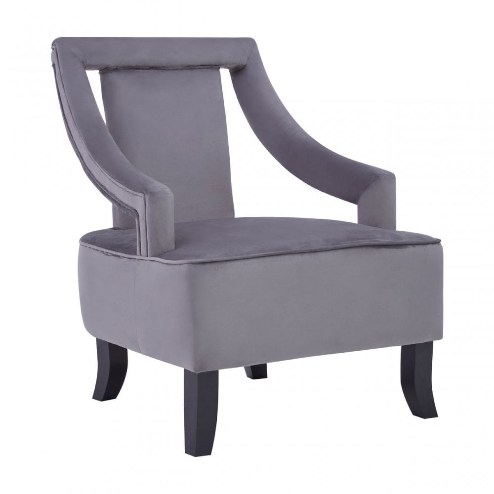 Faye Grey Velvet Chair With Wooden Legs, Grey