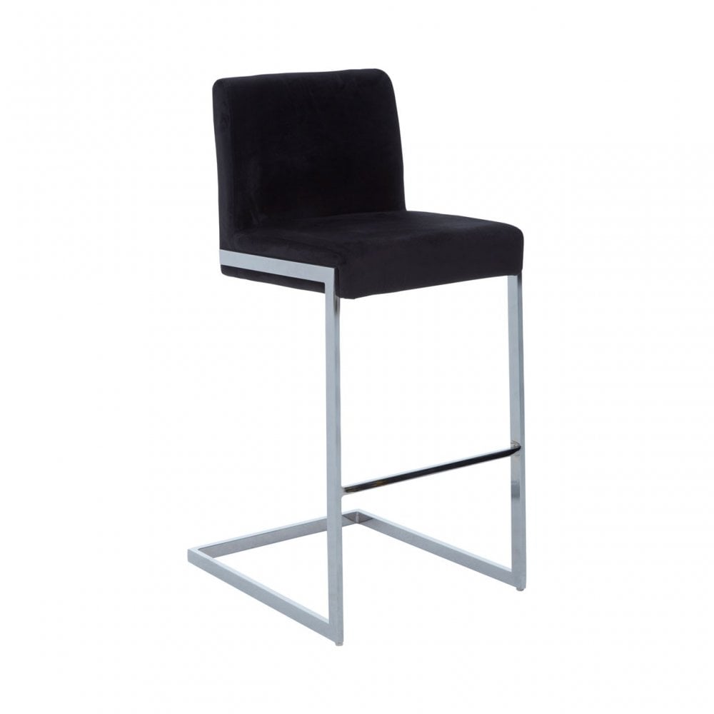 Tamzin Black Velvet Bar Chair With Low Back, Black