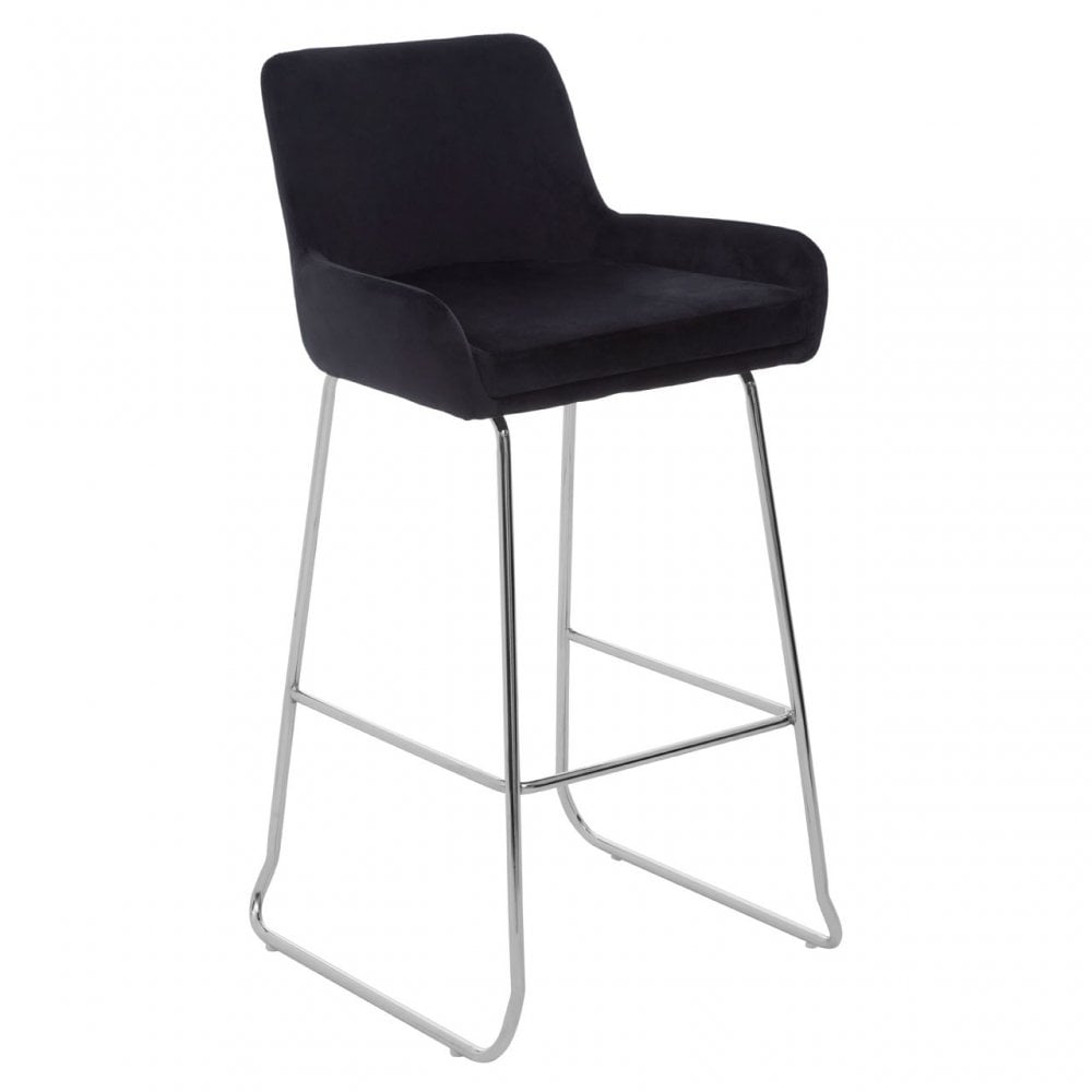 Tamzin Black Velvet Bar Chair With Low Arms, Black