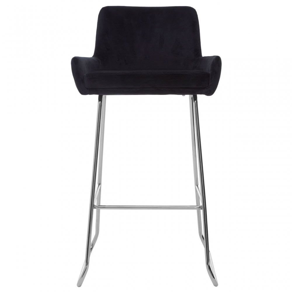 Tamzin Black Velvet Bar Chair With Low Arms, Black