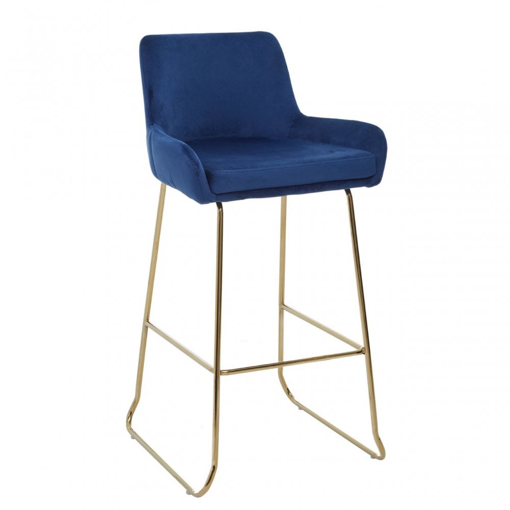 Tamzin Blue Velvet Bar Chair With Low Arms, Blue