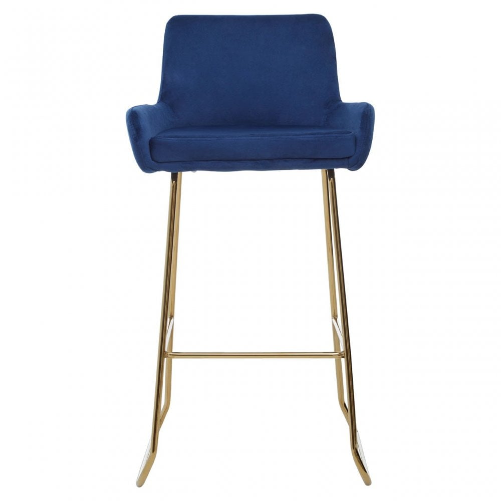 Tamzin Blue Velvet Bar Chair With Low Arms, Blue