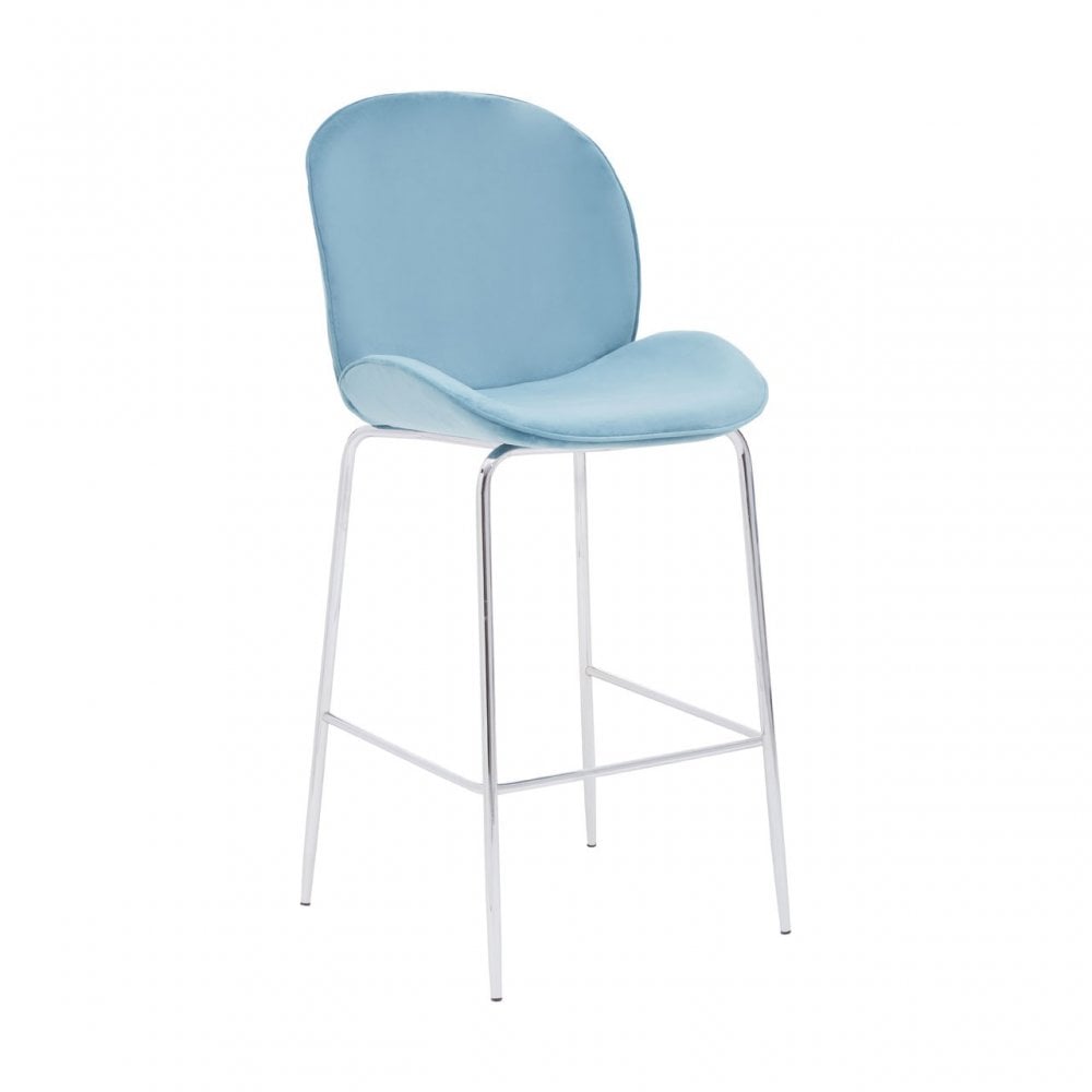 Tamzin Blue Velvet Chrome Finish Bar Chair, Blue