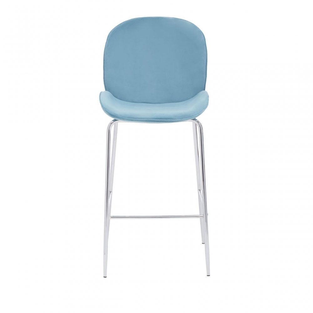 Tamzin Blue Velvet Chrome Finish Bar Chair, Blue